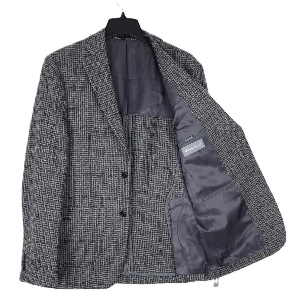 Michael Kors Mens Classic Fit Sport Coat 38R Grey Tan Houndstooth Wool Blend NWT